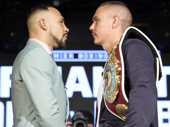 Thurman and Tszyu face off at their press conference before the now cancelled fight. Picture: Supplied