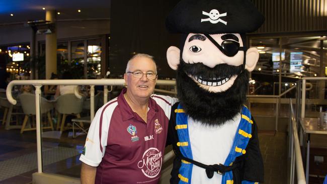 Visit Moreton Bay Brisbane Pirates’ coach Dave Edwards with the mascot.