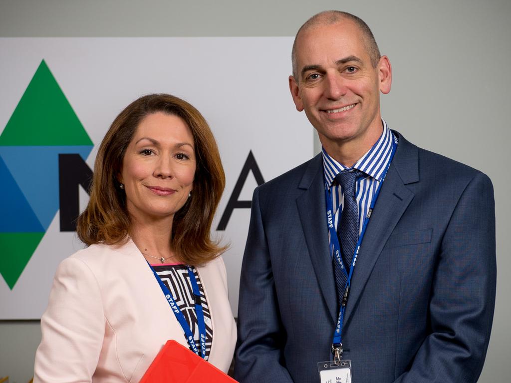 Kitty Flanagan with her Utopia co-star Rob Stich, from whom she learned how to make television. Picture: ABC