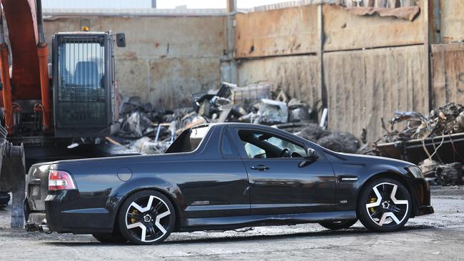 The Holden Commodore ute before it is crushed at SAR Metal Management in Wingfield. Picture: NCA NewsWire/David Mariuz