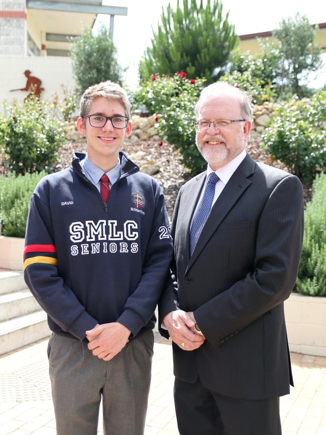 David Zwijnenburg, St Martins Lutheran College 2020 dux with principal Alan Connah. Picture: St Martins Lutheran College. Picture: Supplied