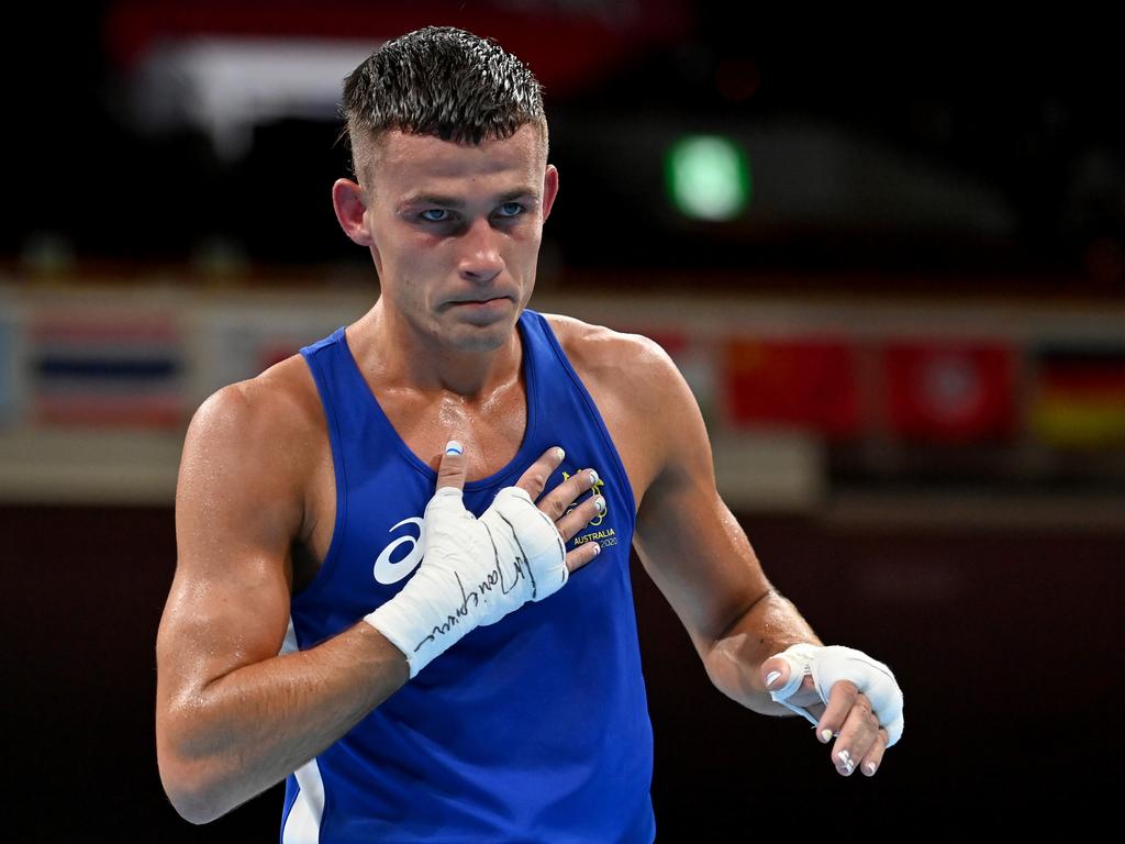 Harry Garside rocking his painted fingernails at the Tokyo Olympics. Picture: Luis Robayo - Pool/Getty Images