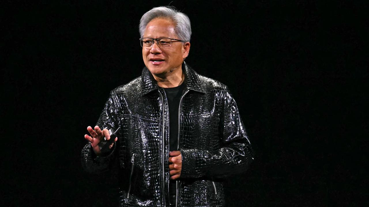 Nvidia CEO Jensen Huang spoke before a packed stadium in Las Vegas. Picture: AFP