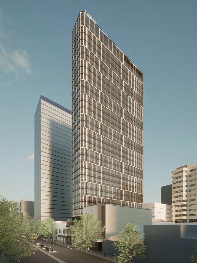 Artist impression of a proposed 33-storey student accommodation tower for Currie St, Adelaide. Picture: Telha Clarke Architects