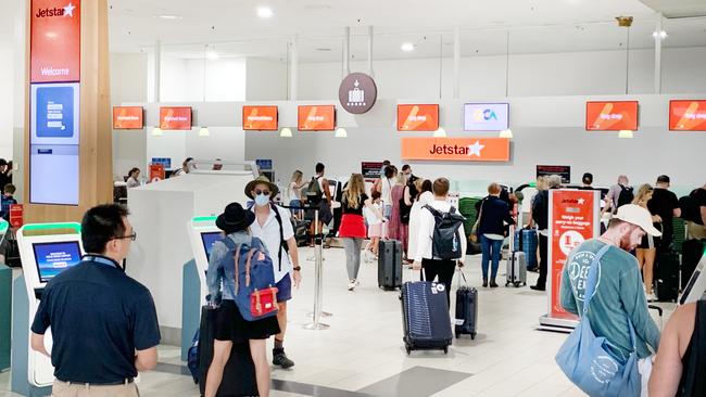 The lockdown comes as the Gold Coast was slowly clawing its way back after a rough year in 2020. Gold Coast Airport was fairly busy earlier this week. Picture: Scott Powick Newscorp