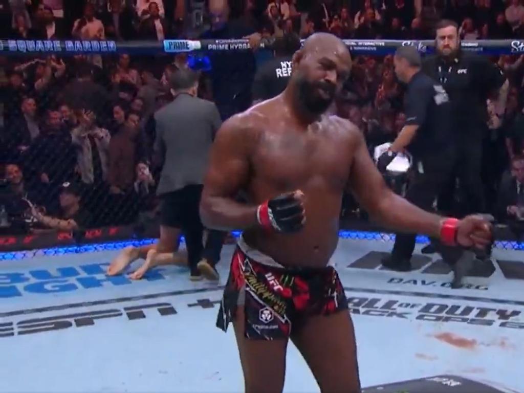 UFC champ Jon Jones performs the YMCA dance in the Octagon. Picture: X