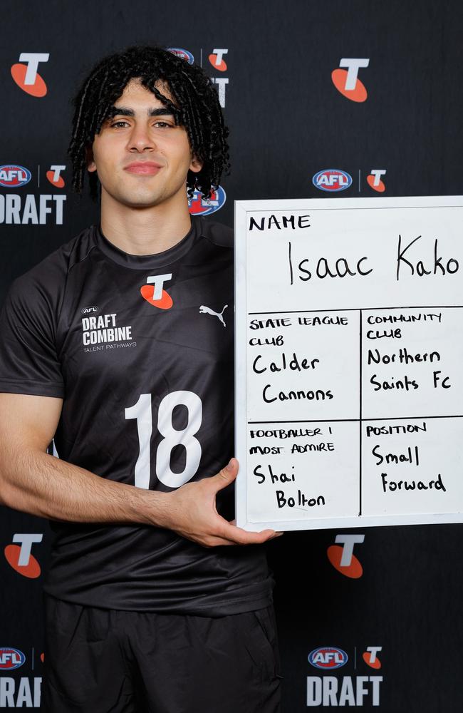 Isaac Kako could attract a bid before pick 9, with the Bombers considering trading the pick out. Picture: Dylan Burns/AFL Photos via Getty Images.