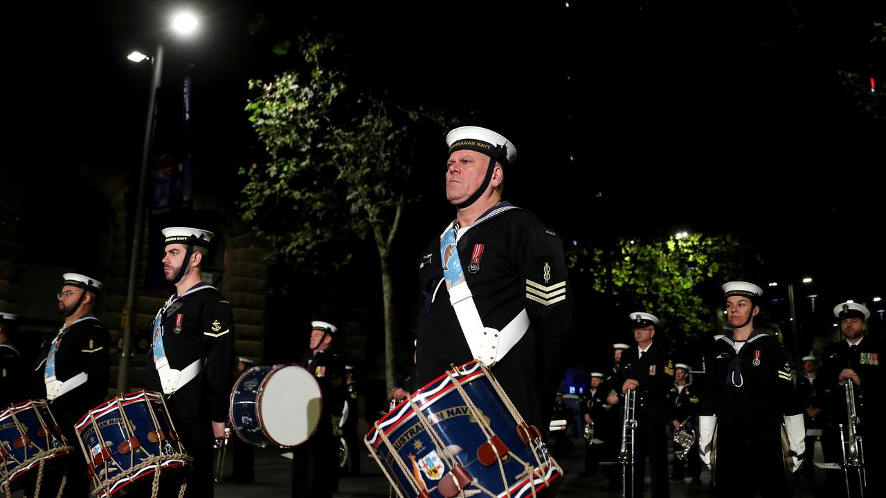 Defence personnel look on during the Sydney Dawn Service. Picture: Brendon Thorne/Getty Images