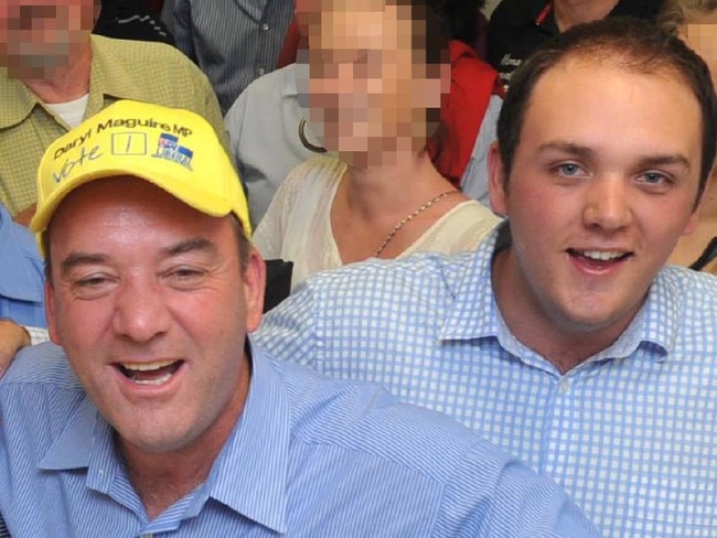 Former Wagga MP Daryl MAguire (left) and son James, pictured after the Liberal Party's 2011 NSW election victory in Wagga. Picture Supplied