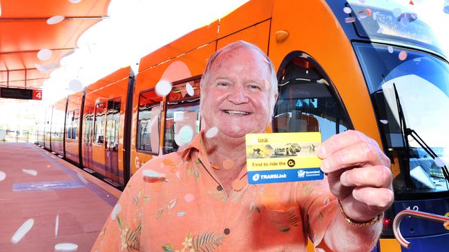 Celebrations to mark the 10th anniversary of the Gold Coast Light Rail at Helensvale Station.Golden Ticket holder Mickey Brennan 10 years on. Picture Glenn Hampson