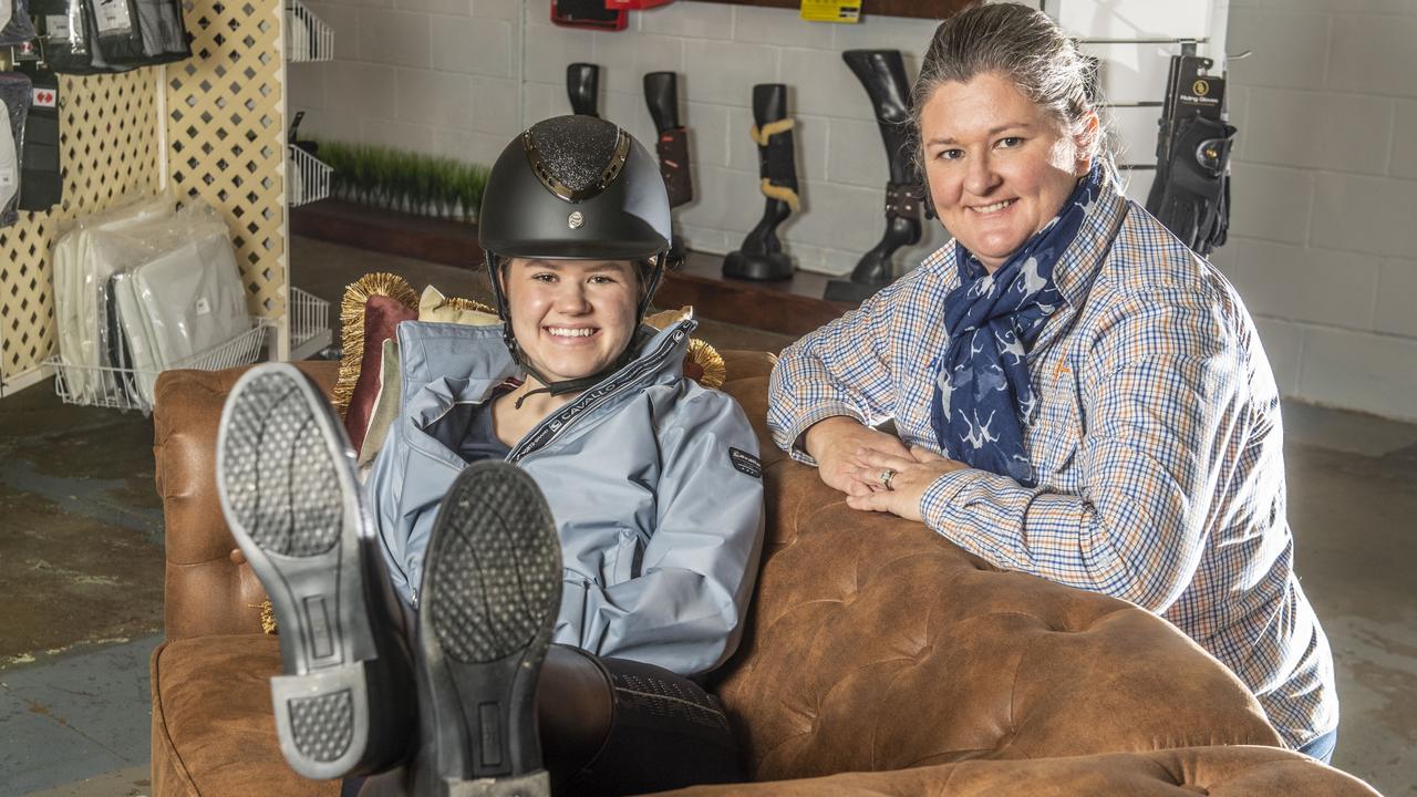 Prinnie Thomas with her mother Amy Thomas. The Horse Den has opened in Railway St offering saddlery and clothing. Monday, September 5, 2022. Picture: Nev Madsen.