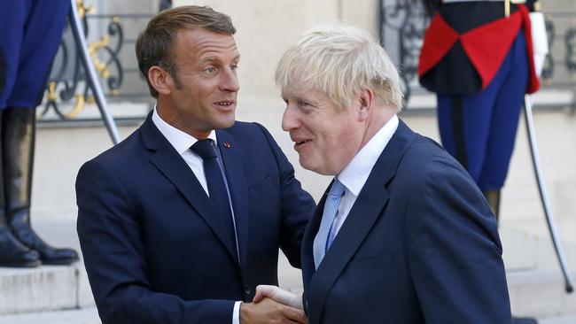 Emmanuel Macron and Boris Johnson at the Elysee Presidential Palace in 2019. Picture: Getty Images.