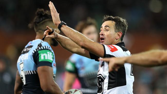 Referee Gerard Sutton will have no hesitation sending players to the sin bin, if warranted, in Origin I. Picture: Getty Images