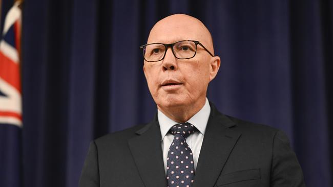 CANBERRA, AUSTRALIA  - NewsWire Photos - February 6, 2025: Leader of the Opposition Peter Dutton and Senator James Paterson hold press conference at Parliament House in Canberra NewsWire / Martin Ollman