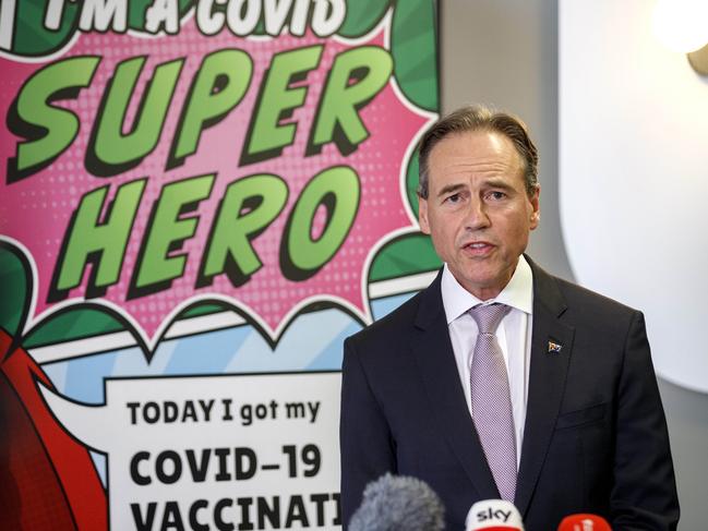 Minister for Health, Greg Hunt, speaking at a press conference at Hastings Family Medical Centre. Picture: NCA NewsWire / David Geraghty