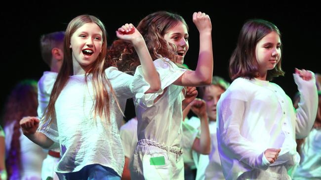 Anglesea Primary School students performing at the Geelong Schools Music and Movement Festival. Picture: Alison Wynd
