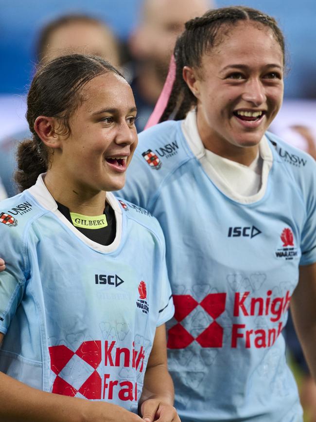 Waiaria Ellis and Leilani Nathan celebrate the round one victory.