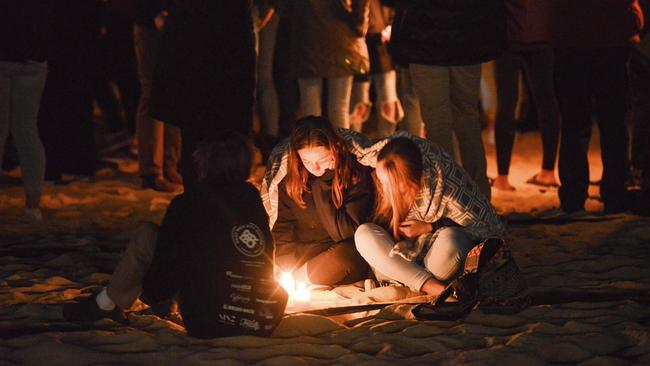 The candlelight vigil for Sophia at Brighton High School in the days after her death. Picture: Brenton Edwards