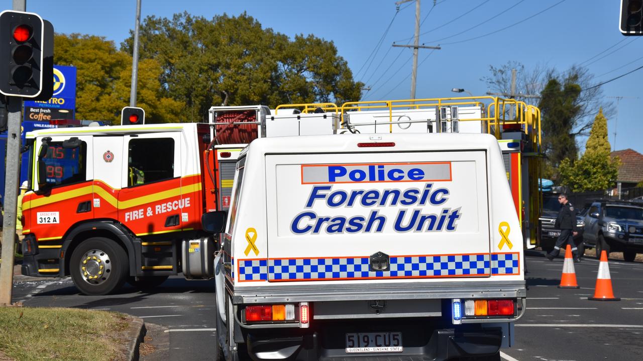 Queensland Police Service Forensic Crash Unit investigate a serious crash at the intersection of Stephen and Wests Street in July 2024.