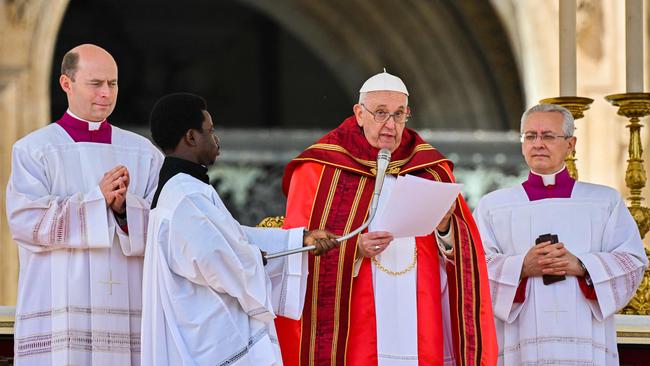 Pope Francis delivers the Angelus at the end of the Palm Sunday mass on April 2, at St Peter's Square.