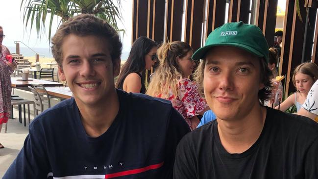 Nate Searle with French Canadian Victor Lussier-choquette who saved his life when he knocked himself out surfing on Tuesday at the Currumbin Alley.