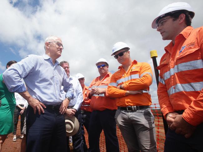 Malcolm Turnbull meets with workers in, Toowoomba. Picture: Steve Pohlner