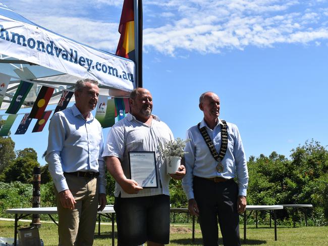 Richmond Valley Council citizen of the year Paul Bengtson receiving his award. (Credit: Adam Daunt)