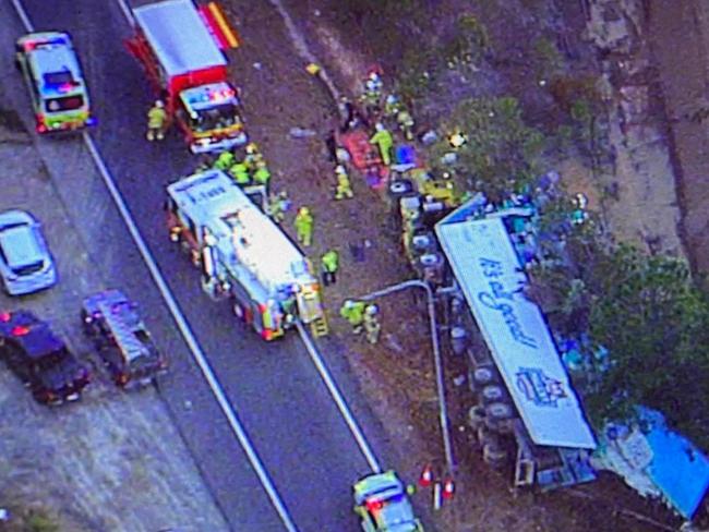 A fatal truck crash on the Bruce Hwy at Caboolture. Picture: 7 News