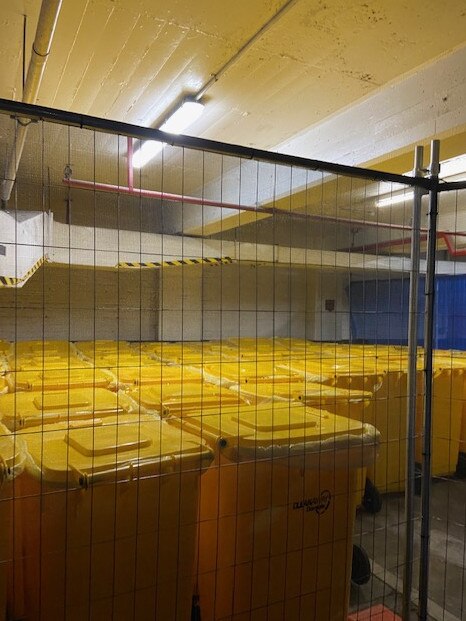 The moved bins containing quarantine hotel materials. Source: Supplied