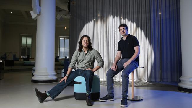 Sebastian Chaoui and Arran Salerno, co-founders of space start-up Arlula, at their Sydney office. Picture: Britta Campion