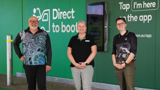 Operations manager Gary O'Donnell, eCom leader April Ruggles and food academy trainer Nicole Jurgens at the store's Direct to boot grocery collection. Picture: Brendan Radke