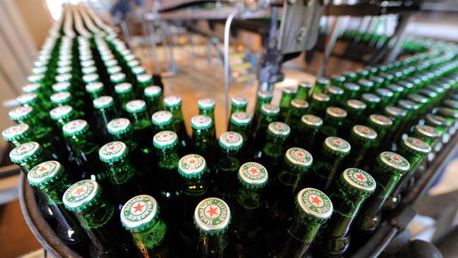 The production line of the Heineken factory in Schiltigheim, eastern France. Picture: AFP