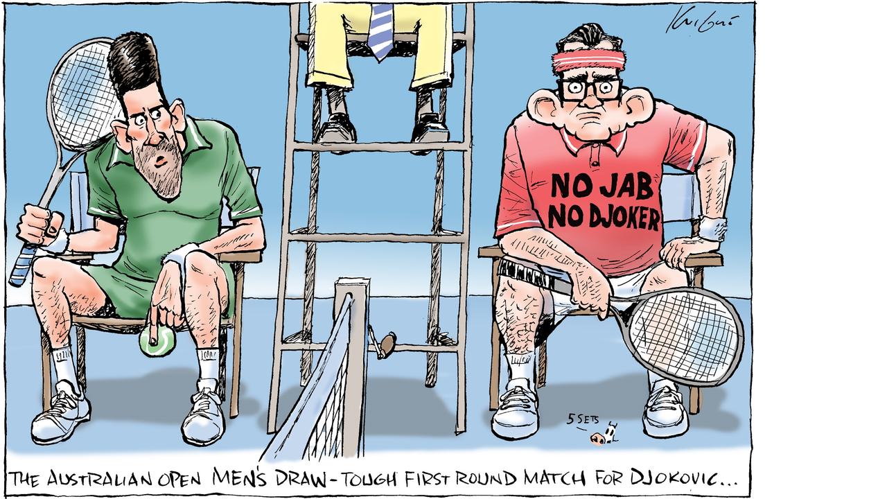 Cartoonist Mark Knight thinks Victorian Premier Daniel Andrews could be the toughest opponent Novak Djokovic comes up against in his bid to win more Grand Slams than any other tennis player.