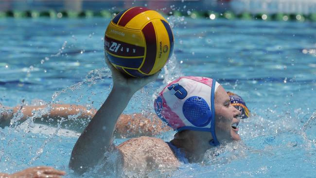 Matilda Moore of Mermaids in action against Gold Coast during the womenÃs competition in the Defina Queensland Premier League Water Polo held at the Southport Aquatic Centre, Gold Coast, October 15, 2023. Photo: Regi Varghese