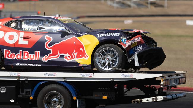 Shane van Gisbergen damaged Camaro after his crash. Picture: Matthew Paul