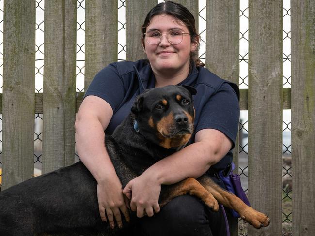 20-08-2024 GAWS Animal Attendant Alyssa Doyle with 9 year old Blade are experience more animals handed in because of cost of living increases. Picture: Brad Fleet