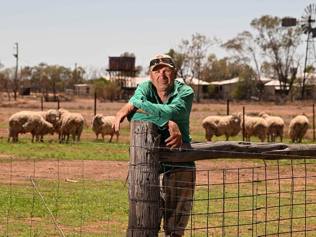 4/12/2023: Sheep farmer Stephen Tully on his property Bunginderry station west of Quilpie, QLD. Tully is talking about the impacts of the mandatory ear tagging rollout.   pic: Lyndon Mechielsen/The Australian