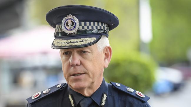 Wednesday SEPTEMBER 20 2023 Police Commissioner Grant Stevens at a press conference outside 5AA building. Picture:  Roy VanDerVegt