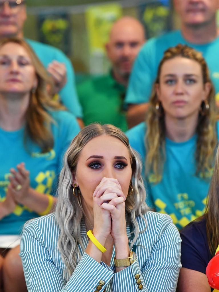 A nervous Taylor McKeown watches the race. Picture: Patrick Woods