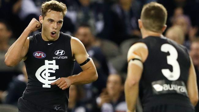 David Cuningham celebrates a goal for Carlton. Picture: Getty Images