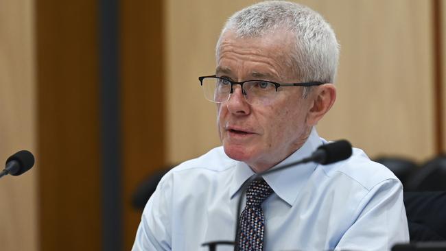 Senator Malcolm Roberts asks a question during a committee hearing on Friday. Picture: Martin Ollman