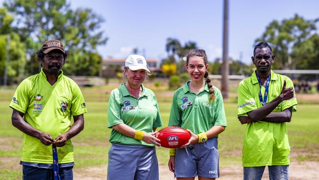 History was made as the Muluwurri Magpies beat the Tapalinga Superstars in the inaugural 2023 Tiwi Islands Football League women's grand final. Picture: Patch Clapp / AFLNT Media