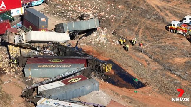 Two train drivers killed in a horror truck collision on Barrier Highway, Bindarrah. Picture: 7NEWS