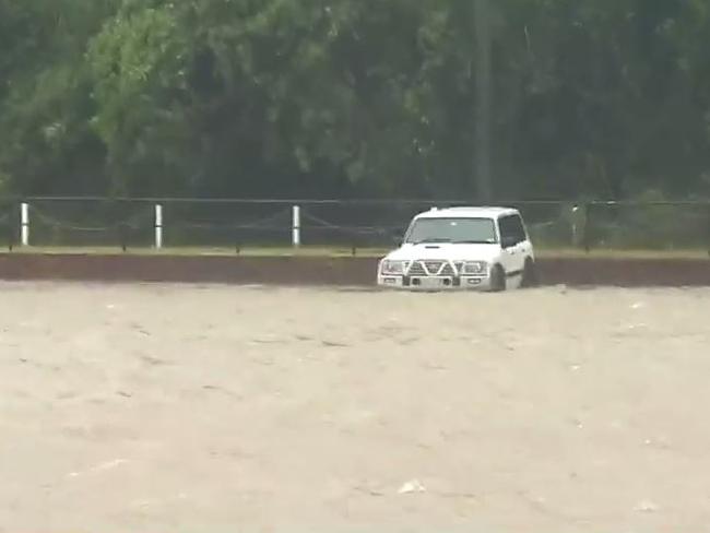 Empty car stranded at Airlie Beach - Cyclone Debbie. Picture: Channel 9