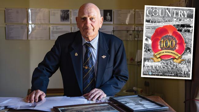 Stawell RSL president Graeme Cox, and this week’s cover of <i>Country Living</i> which included photographs from past Armistice and Remembrance Days commemorations that appeared in <i>The Weekly Times</i>.