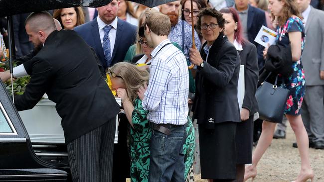 The mother of Michaela Dunn breaks down at her daughter’s funeral. Picture: Toby Zerna