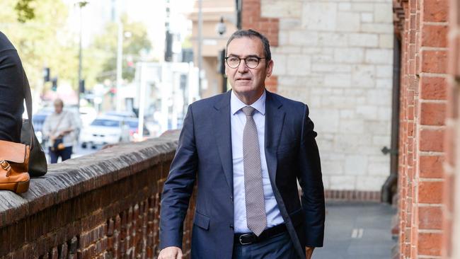 Former Premier Steven Marshall arrives prior to the opening of the 55th Parliament. Picture: Brenton Edwards