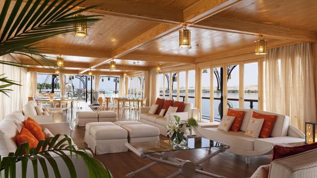 The airy lounge on river ship Sanctuary Zein Nile Chateau.