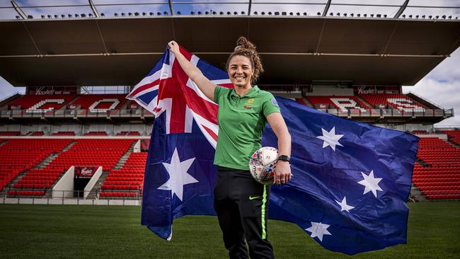 Adelaide-based Matildas player Jenna McCormick at Hindmarsh Stadium. Picture: Mike Burton.