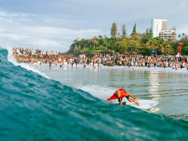 GOLD COAST, QUEENSLAND, AUSTRALIA - APRIL 27: Eleven-time WSL Champion Kelly Slater of the United States surfs in the Snapper World Champs Heat at the Bonsoy Gold Coast Pro on April 27, 2024 at Gold Coast, Queensland, Australia. (Photo by Andrew Shield/World Surf League)